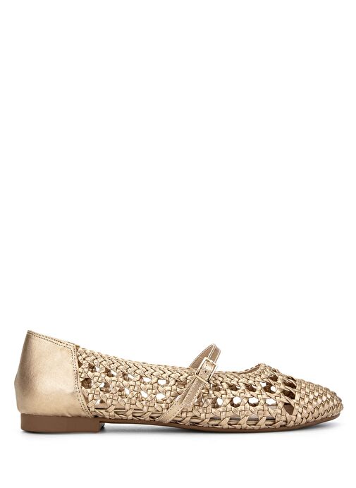 Tamer Tanca Kadın Suni Deri Altın Babet Ayakkabı - Görsel 2