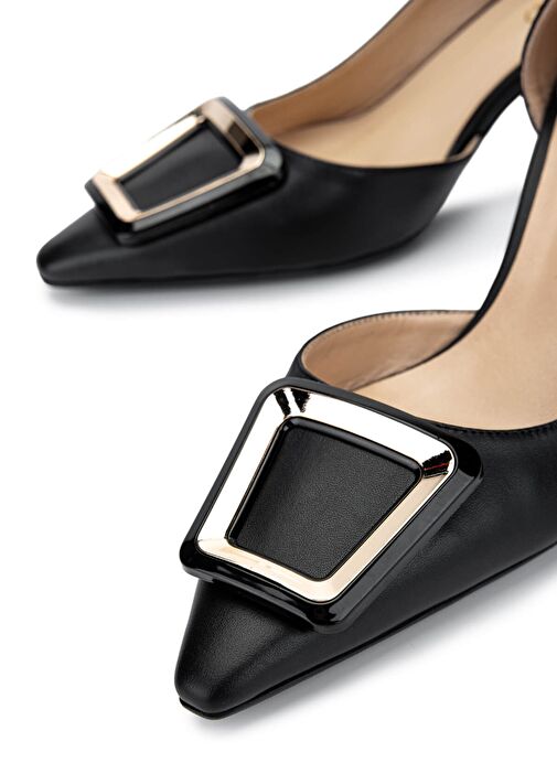 Tamer Tanca Kadın Hakiki Deri Siyah Analin Topuklu Ayakkabı - Görsel 5