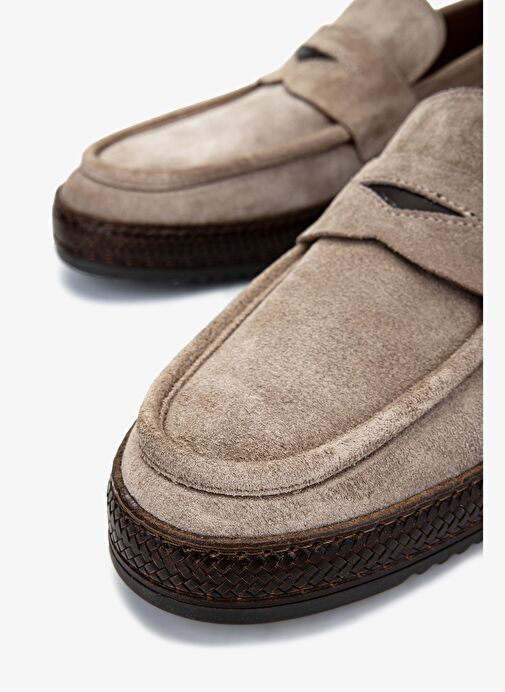 Valmenti Erkek Hakiki Deri Bej Süet Loafer Ayakkabı - Görsel 4