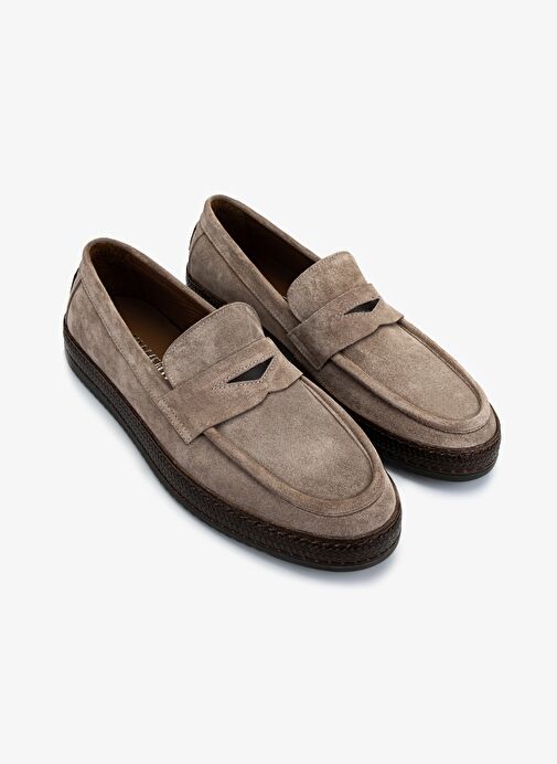 Valmenti Erkek Hakiki Deri Bej Süet Loafer Ayakkabı - Görsel 3