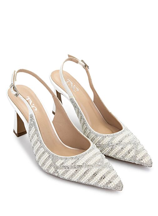 Tamer Tanca Kadın Suni Deri Beyaz Sedef Topuklu Ayakkabı - Görsel 3