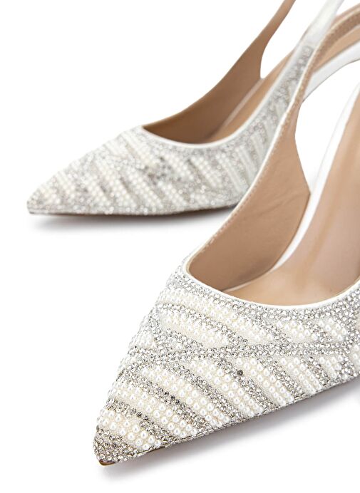 Tamer Tanca Kadın Suni Deri Beyaz Sedef Topuklu Ayakkabı - Görsel 5