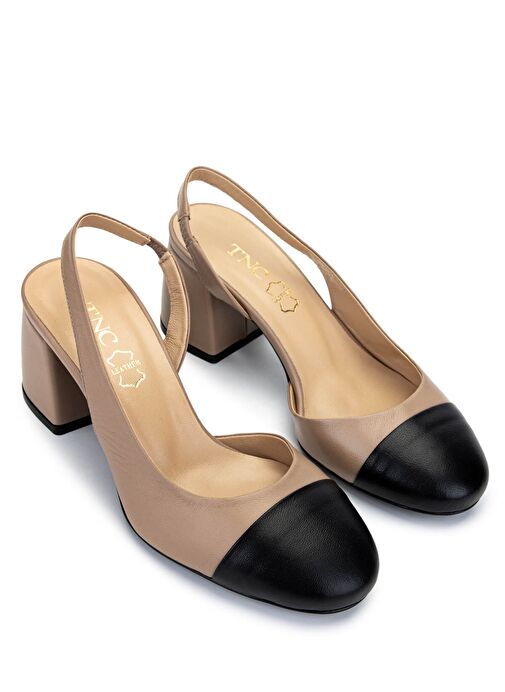 Tamer Tanca Kadın Hakiki Deri Siyah/Vizon Topuklu Ayakkabı - Görsel 3