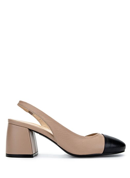 Tamer Tanca Kadın Hakiki Deri Siyah/Vizon Topuklu Ayakkabı - Görsel 2