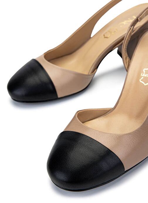 Tamer Tanca Kadın Hakiki Deri Siyah/Vizon Topuklu Ayakkabı - Görsel 5