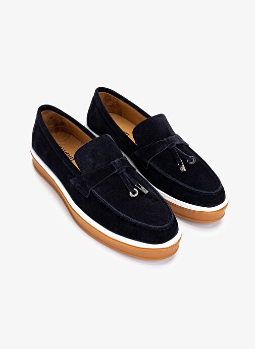 Valmenti Erkek Hakiki Deri Lacivert Süet Loafer Ayakkabı - Görsel 3