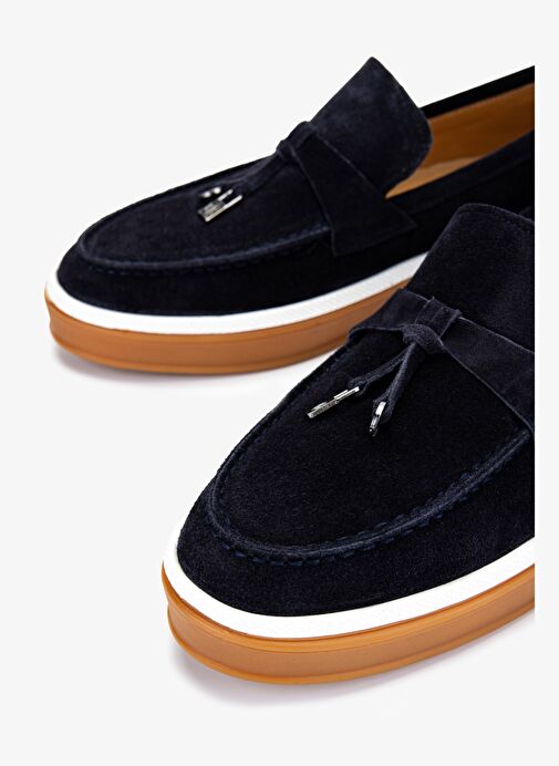 Valmenti Erkek Hakiki Deri Lacivert Süet Loafer Ayakkabı - Görsel 4