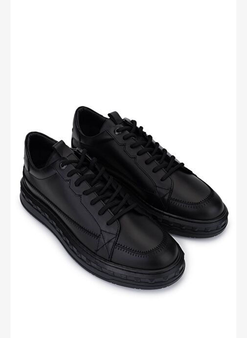 Tamer Tanca Erkek Hakiki Deri Siyah Deri Sneakers & Spor Ayakkabı - Görsel 3