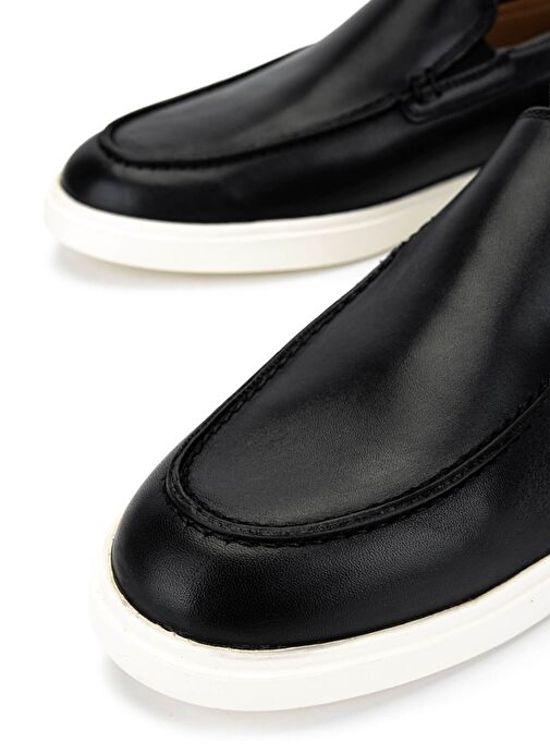 Tamer Tanca Erkek Hakiki Deri Siyah Deri Loafer Ayakkabı - Görsel 5