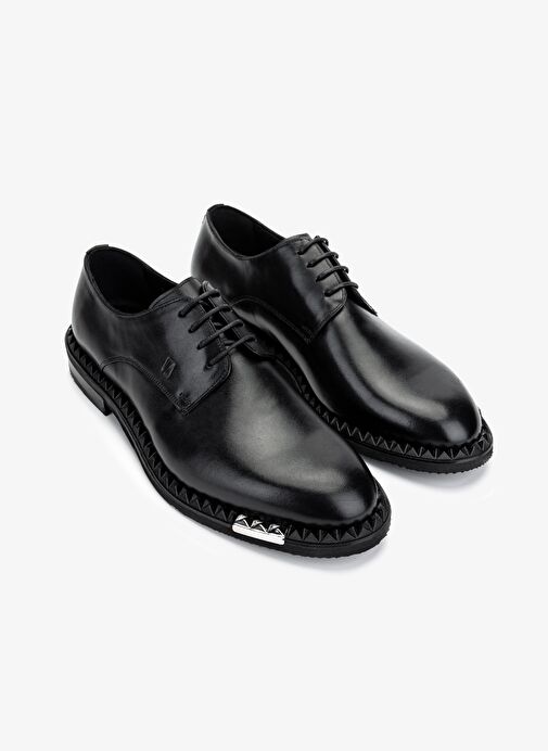 Valmenti Erkek Hakiki Deri Siyah Analin Klasik Ayakkabı - Görsel 3