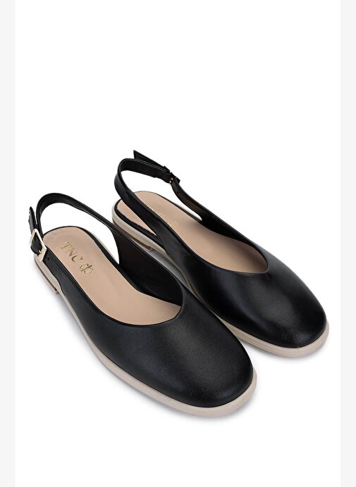 Tamer Tanca Kadın Hakiki Deri Siyah/Krem Babet Ayakkabı - Görsel 3