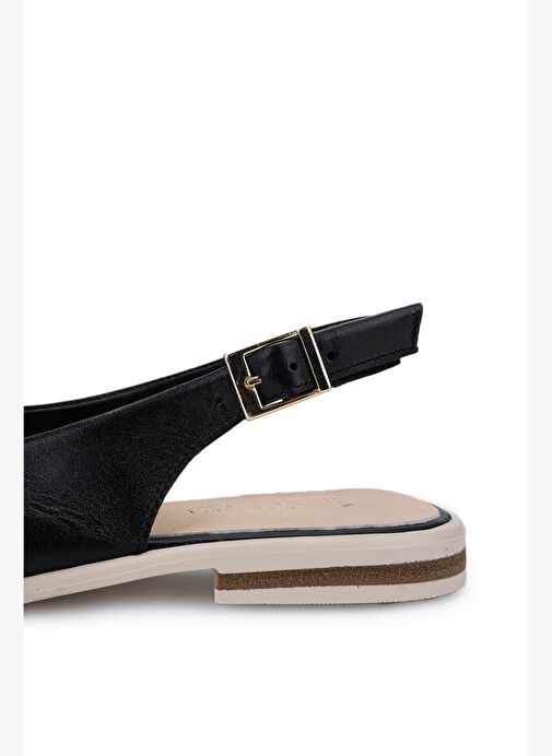 Tamer Tanca Kadın Hakiki Deri Siyah/Krem Babet Ayakkabı - Görsel 5