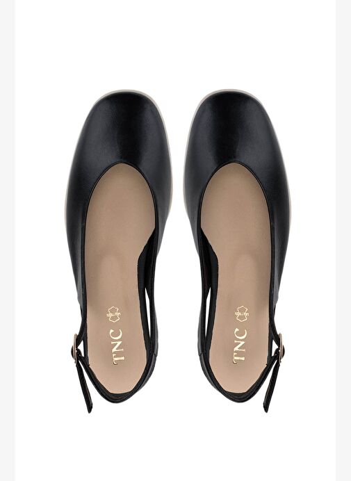 Tamer Tanca Kadın Hakiki Deri Siyah/Krem Babet Ayakkabı - Görsel 7