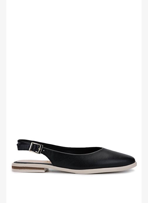 Tamer Tanca Kadın Hakiki Deri Siyah/Krem Babet Ayakkabı - Görsel 2