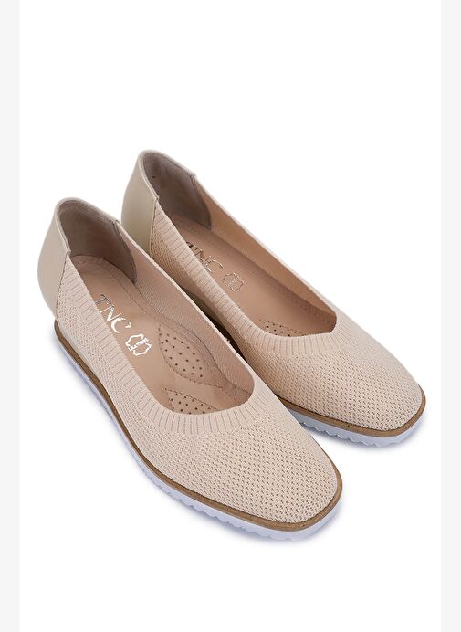 Tamer Tanca Kadın Deri & Tekstil Bej Topuklu Ayakkabı - Görsel 3