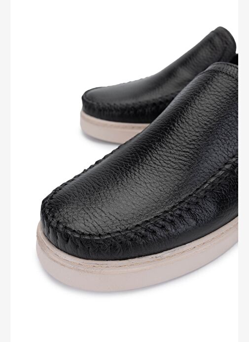 Tamer Tanca Erkek Hakiki Deri Siyah Floter Loafer Ayakkabı - Görsel 4