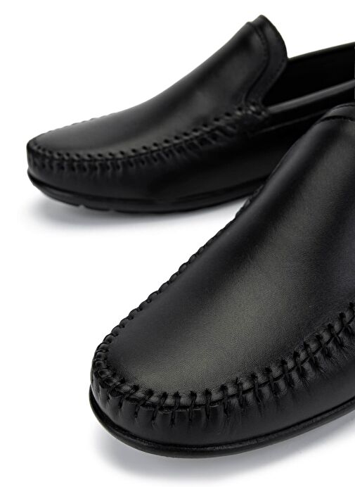 Tamer Tanca Erkek Hakiki Deri Siyah Deri Loafer Ayakkabı - Görsel 5