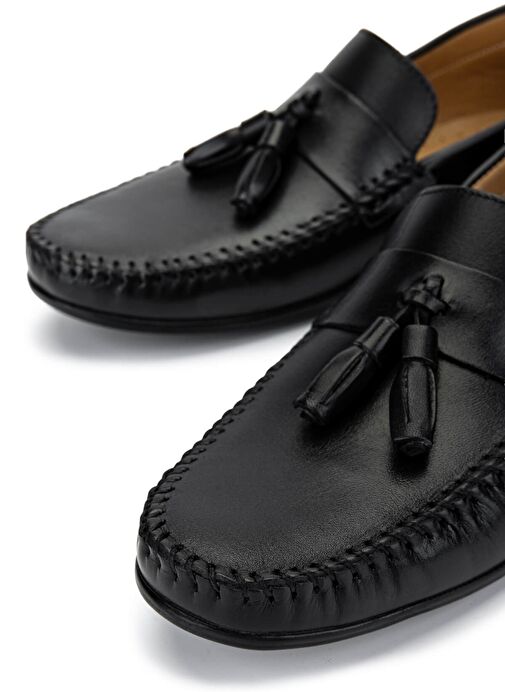 Tamer Tanca Erkek Hakiki Deri Siyah Deri Loafer Ayakkabı - Görsel 5