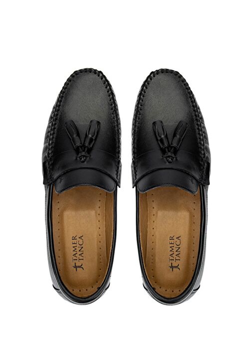 Tamer Tanca Erkek Hakiki Deri Siyah Deri Loafer Ayakkabı - Görsel 6