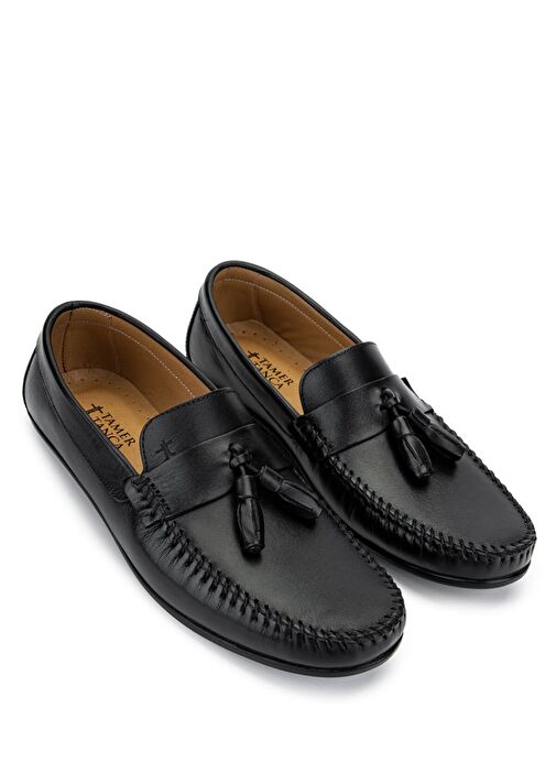Tamer Tanca Erkek Hakiki Deri Siyah Deri Loafer Ayakkabı - Görsel 3