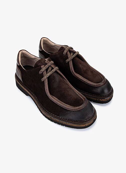 Valmenti Erkek Hakiki Deri Kahverengi Süet Casual Ayakkabı - Görsel 3