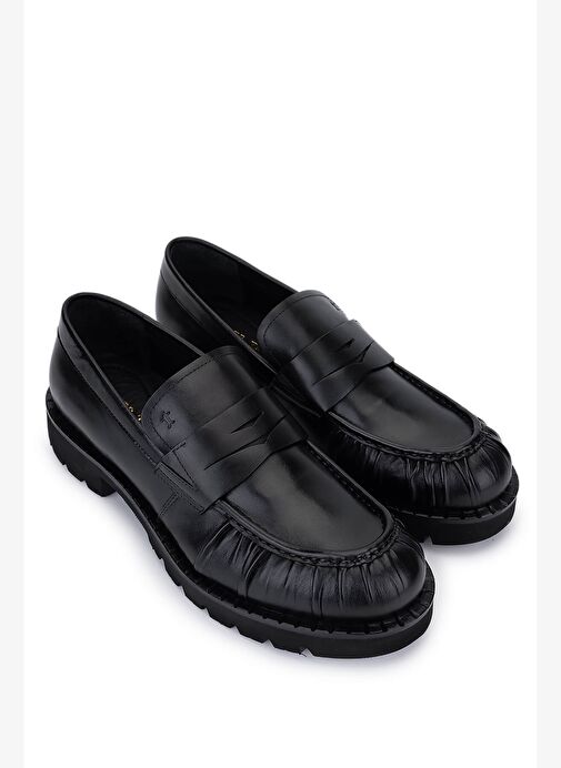 Tamer Tanca Erkek Hakiki Deri Siyah Deri Loafer Ayakkabı - Görsel 3