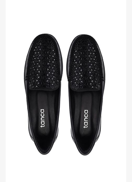 Tamer Tanca Kadın Hakiki Deri Siyah/Siyah Taş Loafer Ayakkabı - Görsel 6