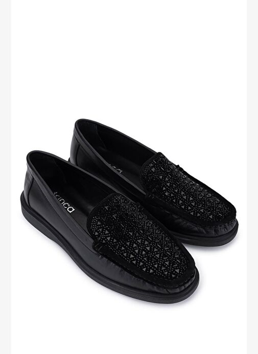 Tamer Tanca Kadın Hakiki Deri Siyah/Siyah Taş Loafer Ayakkabı - Görsel 3