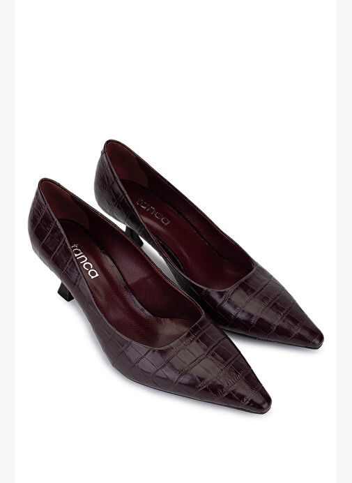 Tamer Tanca Kadın Hakiki Deri Bordo Topuklu Ayakkabı - Görsel 3