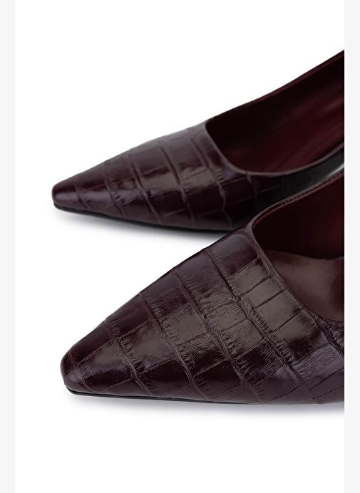 Tamer Tanca Kadın Hakiki Deri Bordo Topuklu Ayakkabı - Görsel 4