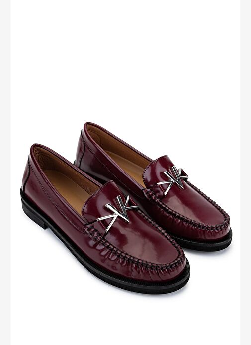 Mario Valentino Kadın Hakiki Deri Bordo Loafer Ayakkabı - Görsel 3
