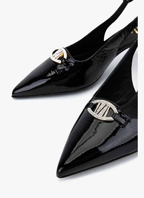 Valmenti Kadın Hakiki Deri Siyah Rugan Slingback Ayakkabı - Görsel 4