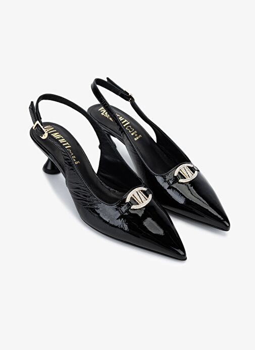 Valmenti Kadın Hakiki Deri Siyah Rugan Slingback Ayakkabı - Görsel 3