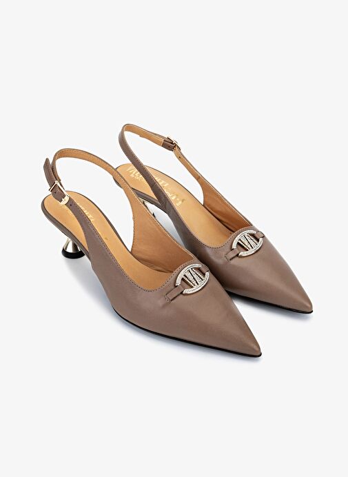 Valmenti Kadın Vizon Hakiki Deri Slingback Ayakkabı - Görsel 3