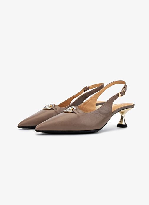 Valmenti Kadın Vizon Hakiki Deri Slingback Ayakkabı - Görsel 5