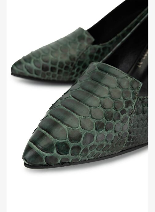 Tamer Tanca Kadın Hakiki Deri Yeşil Klasik Ayakkabı - Görsel 4