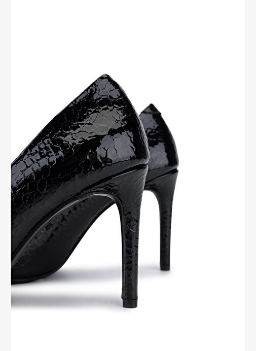 Tamer Tanca Kadın Suni Deri Siyah Kroko Topuklu Ayakkabı - Görsel 5