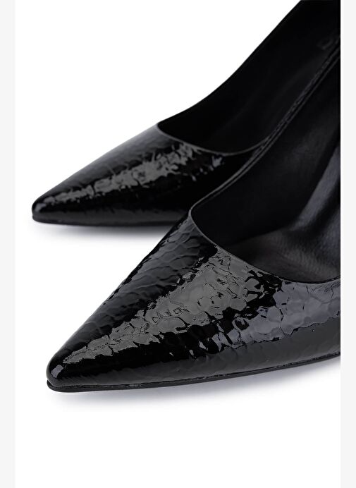 Tamer Tanca Kadın Suni Deri Siyah Kroko Topuklu Ayakkabı - Görsel 4