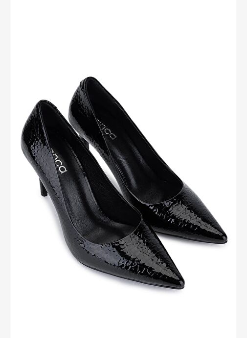 Tamer Tanca Kadın Suni Deri Siyah Kroko Topuklu Ayakkabı - Görsel 3