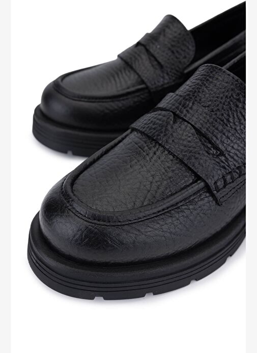 Tamer Tanca Kadın Hakiki Deri Siyah Jumbo Loafer Ayakkabı - Görsel 4
