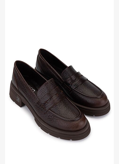 Tamer Tanca Kadın Hakiki Deri Kahverengi Loafer Ayakkabı - Görsel 3