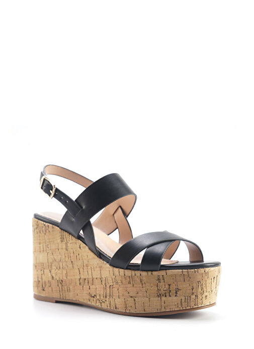 MONSA 5FX Siyah Kadın Dolgu Topuk Sandalet - Görsel 3