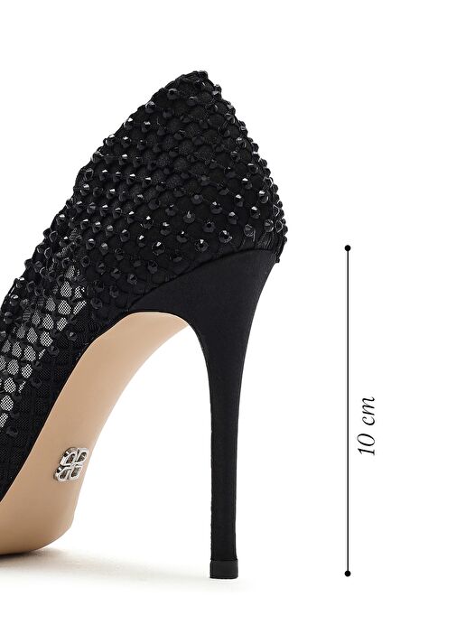 Kadın Siyah Taşlı Yüksek İnce Topuklu Deri Stiletto 25SFD1214TS - Görsel 3
