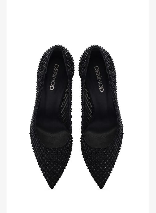 Kadın Siyah Taşlı Yüksek İnce Topuklu Deri Stiletto 25AFD1206TS - Görsel 9