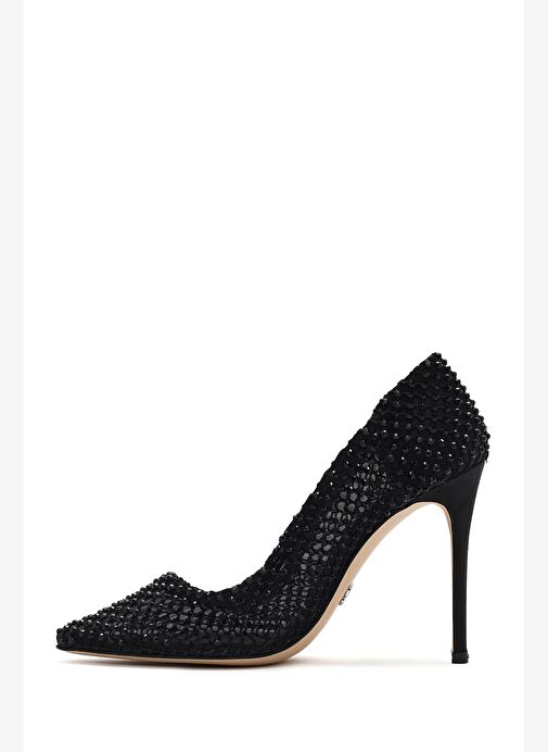 Kadın Siyah Taşlı Yüksek İnce Topuklu Deri Stiletto 25AFD1206TS - Görsel 5