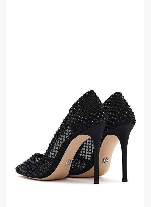 Kadın Siyah Taşlı Yüksek İnce Topuklu Deri Stiletto 25AFD1206TS - Görsel 7