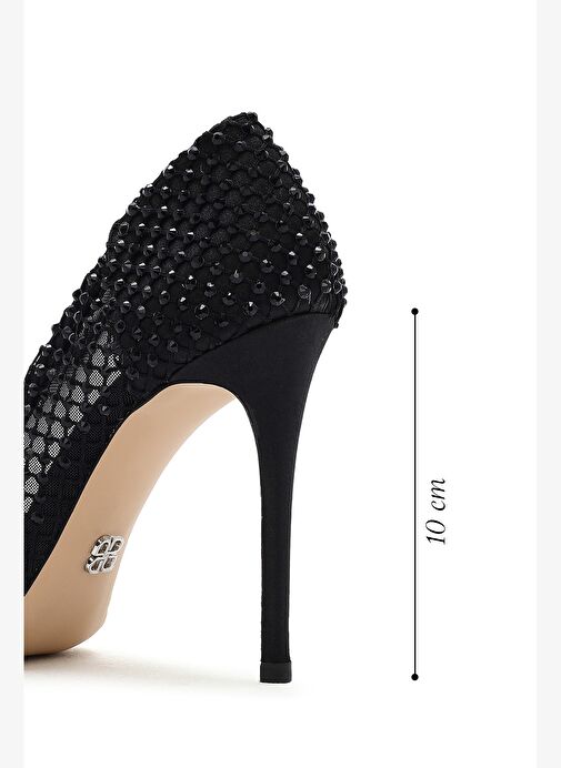Kadın Siyah Taşlı Yüksek İnce Topuklu Deri Stiletto 25AFD1206TS - Görsel 3