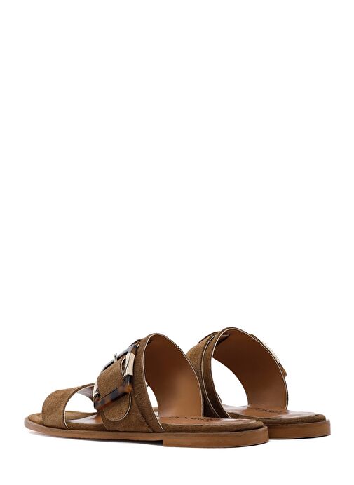 Kadın Bej Tokalı Süet Deri Terlik 25SFD160710 - Görsel 6