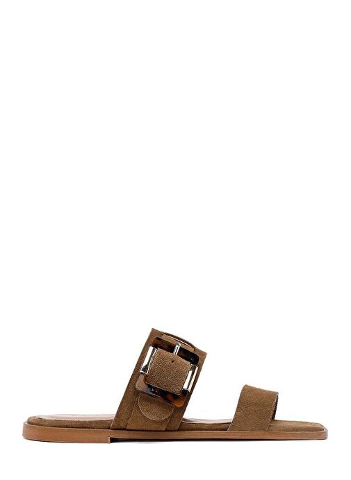 Kadın Bej Tokalı Süet Deri Terlik 25SFD160710 - Görsel 2