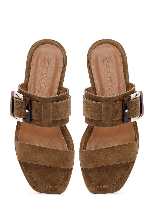 Kadın Bej Tokalı Süet Deri Terlik 25SFD160710 - Görsel 8